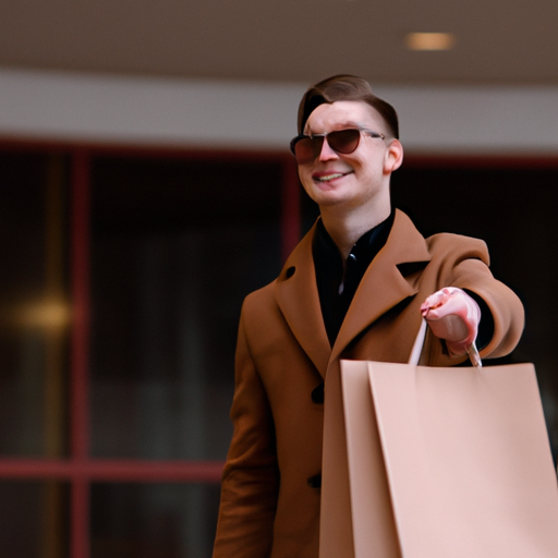 תמונה של גבר מחזיק שקית קניות ונראה מרוצה מהרכישה שלו