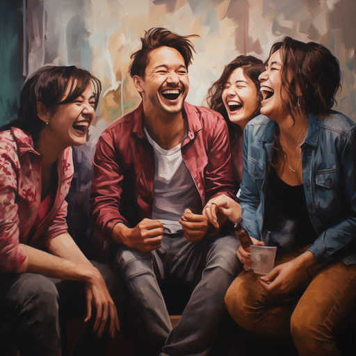 קבוצת חברים צוחקים ונהנים זה מחברתו של זה, מדגישים את הערך של קשרים חברתיים חזקים.