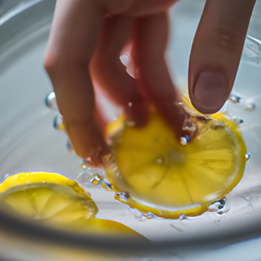1. תמונה המציגה יד ספוגית במים חמימים עם פרוסות לימון