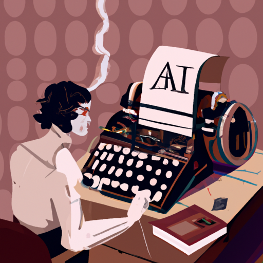 איור המתאר בינה מלאכותית כסופר, עם רובוט מקליד במכונת כתיבה
